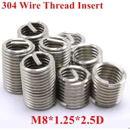 100pcs M8*1.25*2.5D M8 Wire Thread Insert 304 Stainless steel Screw Bushing, m8*2.5D Wire Screw Sleeve Thread Repair Insert