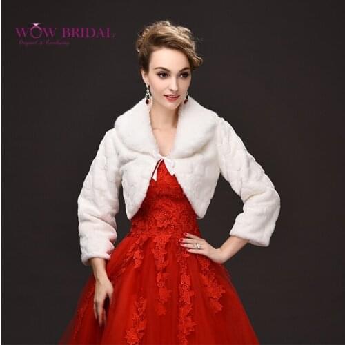 Wowbridal 2021 Graceful Wedding Jacket Submissive Faux Fur Printed Full Sleeve Lace Up Shawl Bridal Coat Accessories PJ0068
