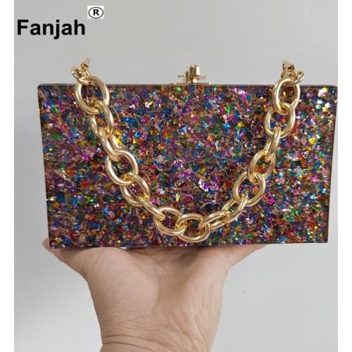 Colorful glitter sparkly bling color acrylic clutch bags women travel party lady girls female flap wallet acrylic purse bags nic