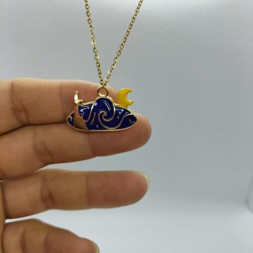 Yungqi New Fashion Moon Moutain Abstract drawing Necklace for Men Women Enamel Charm Wave Pendant Necklaces Chain Jewerly collar