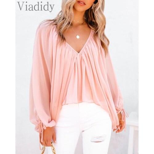 Women Blouse Solid Color Tied Detail Backless Ruched Long Sleeve Top