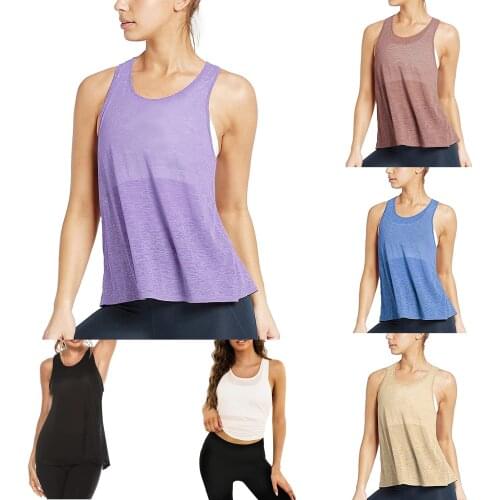 Womens Summer Yoga Tank Tops, Sleeveless Solid Color Cross Back Gym Workout Shirts