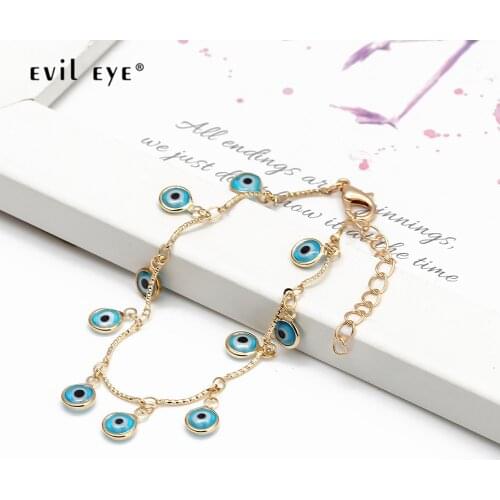 EVIL EYE Blue Turkish Evil Eye Charm Bracelet Gold Silver Color Adjustable Tassel Bracelet Fashion Jewelry for Women Girls LE587