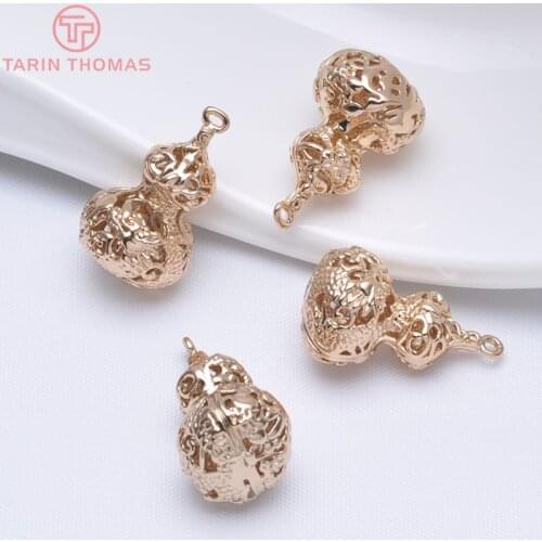 4PCS 14.5x26MM 24K Champagne Gold Color Plated Brass Dragon pattern Gourd Charms Pendants High Quality Jewelry Accessories