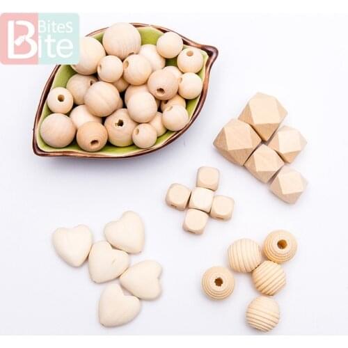 Bite Bites 45pc Wooden Beads Baby Teether Bpa Free Wooden Blank Rodent Heart Threaded Beads Diy Nursing Bracelets Necklace Gifts