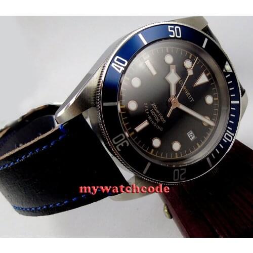 41mm corgeut black dial blue insert Sapphire Glass miyota Automatic Watch C8