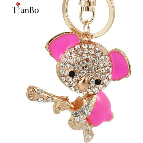 TianBo 2018 Trendy Classic Crystal Keyrings Rose Enamel Animal Sloth Key Chains Colorful Bohemian Keychains for Women Key Holder