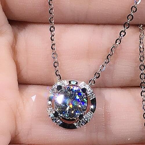 14K White Gold Women Pendants Necklaces Moissanite Diamond 0.5 1 2 3 4 5 Carat Round Wave Wedding Anniversary Engagement Party