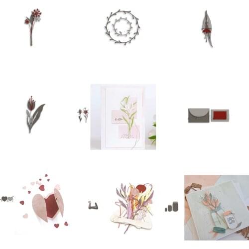 Flower Bottle Love Garland Envelope Cutting Dies Scrapbook Dariy Decoration Stencil Embossing Template DIY Greeting Card