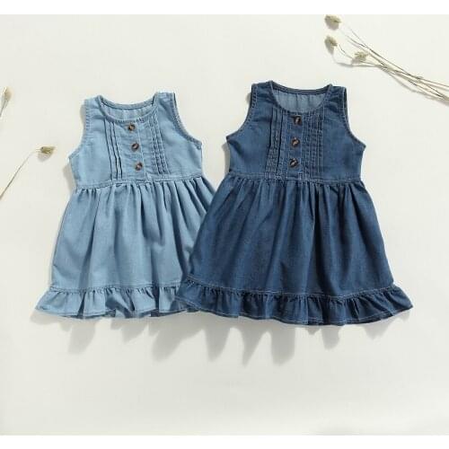 1-6Y Toddler Kids Baby Girls Dress Sleeve A-line Denim Dresses Casual Children Clothes