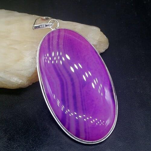 Gemstonefactory Jewelry Big Promotion 925 Silver Solitaire Oval Shape Botswana Agate Women Ladies Gifts Necklace Pendant 1023