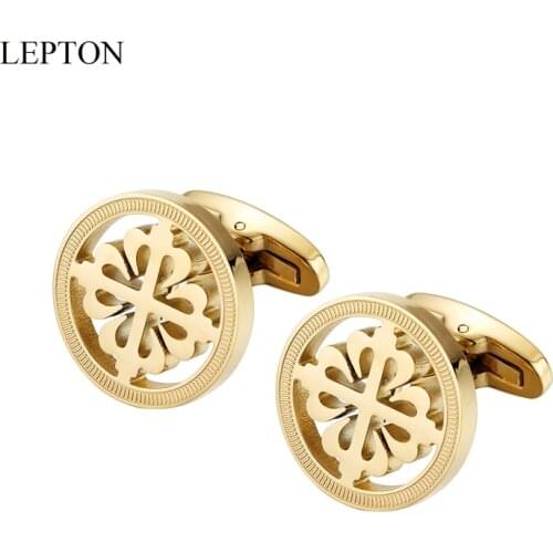 Hot Sale 18K Gold Plated Crusaders Cufflinks Lepton Stainless Steel Round Cufflink for Men Wedding Business Cuffl Links Gemelos