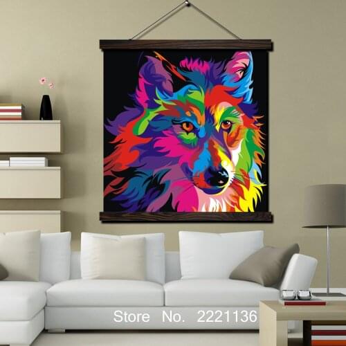 Wolf In Colorful Paint HD Print Scroll Paintings Wall Art Printed Hanging Framed Canvas Painting Modern Home Decoration