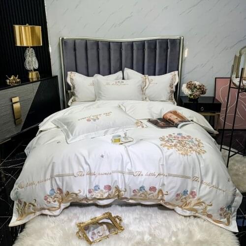 Luxury White 1200TC Egyptian Cotton Royal Flowers Embroidery Bedding Set Duvet Cover Flat/Fitted Sheet Pillowcases Home Textiles