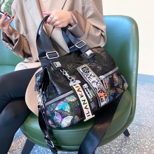 Rivet Sequin Retro Leather Handbag Branded 2021 Diamond Luxury Handbag Womens Top Quality Rhinestone Fashion Shoulder Bag New