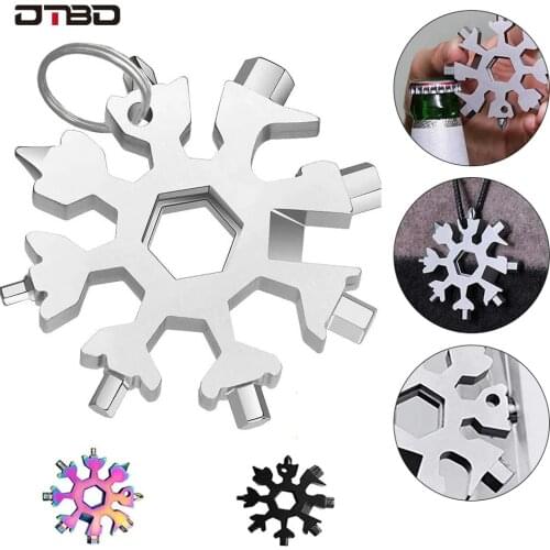 DTBD 18 in 1 Snowflake Multi Pocket Tool Keyring Spanner Universal Hex Wrench Multifunction Camp Outdoor Wrench Hand Tool