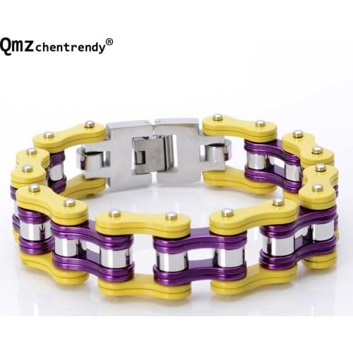 220"*17mm 115g Cool 316L Stainless Steel Purple Colorful Motorcycle Chain Biker Jewelry Mens Boys Bracelet Bangle