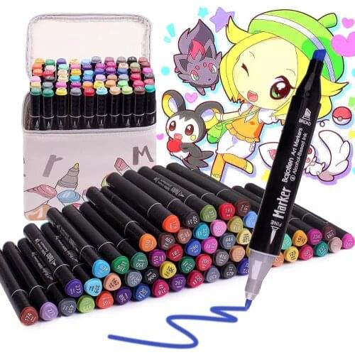 40 Color Markers Set Manga Drawing Marker Pens Alcohol Based Sketch Felt-Tip Twin Brush Pen Art Supplies