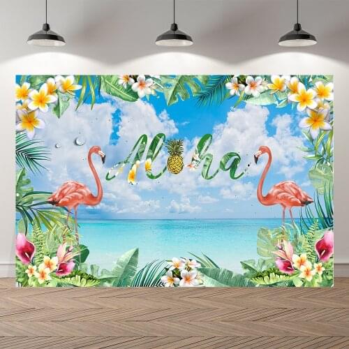 Neoback Summer Flamingo Tropical Hawaii Sea Beach Party Birthday Backdrop Customized Kids Party Decorations Background Photocall