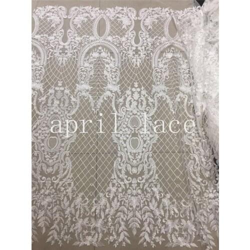 New 2019 stock mxx01 # 5yards best quality offwhite french tulle lace fabric for sawing bridal wedding dress/evening dress