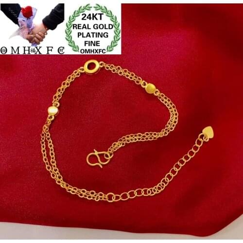 OMHXFC Wholesale YM154 European Fashion Fine Woman Girl Party Birthday Wedding Gift Round Two Layers 24KT Gold Bracelet Bangle