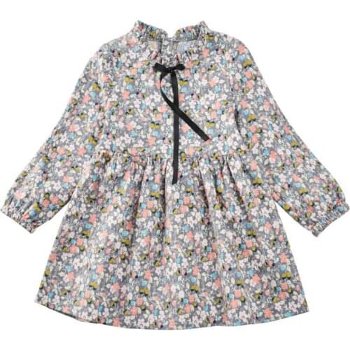 Autumn Fall Kids Girls Dress Baby Children Floral Ruffled Long-sleeved Clothing Costumes For 2-10Y Kids Girls