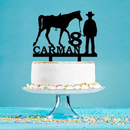 Personalized Birthday Cake Topper Custom Name Age Boy and Horse Cake Topper For Kids Birthday Cake Decoration YC121