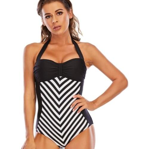 Stripe Sexy Women Bikini Bandage Push Up Swimwear Lace One Piece Swimsuit Bathing Beachwear Bodysuit