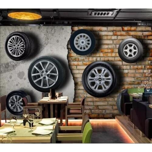 Custom wallpaper 3D murals stereo retro nostalgic car tires brick wall TV background wall living room papel de parede wallpaper