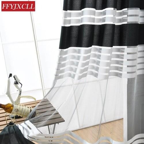 Transparent Tulle White Black Stripes Simple Curtains Living Room Decoration Curtains Country Style Balcony Yarn