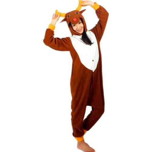 Christmas Deer Onesies Costume Fleece Jumpsuit For Adult
