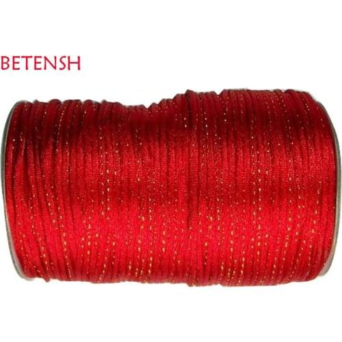 3mm Add Gold Line Rattail Satin Nylon Cord+120M/Roll Jewelry Findings Accessories Macrame Rope Bracelet Beading Cords