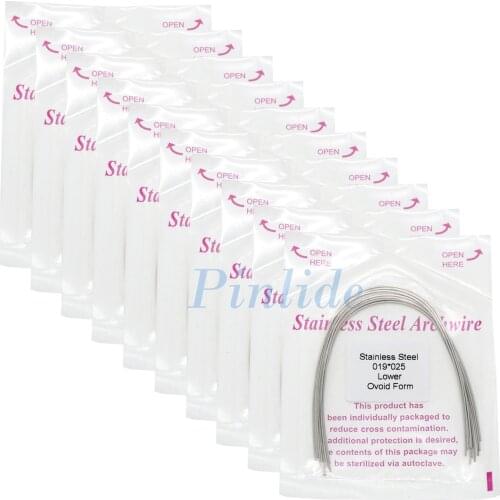 Dental Orthodontic Arch Wire Ovoid Form Super Elastic Stainless Steel Rectangular Wire 019*025 Lower 10Packs/100Pcs