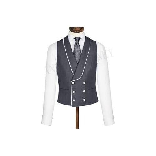 Charcoal Mens Vest Double Breasted Suit Vest 2019 Shawl Lapel Waistcoat Slim Fit Sleeveless Coat Tuxedo Prom Wedding Mens Vests