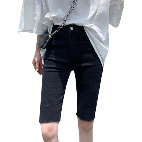 25-31 Thin Jeans Short Women Five-point Denim Shorts Skinny New Chic Tight Sports Stretch Denim High Waist Black/Blue pantalones