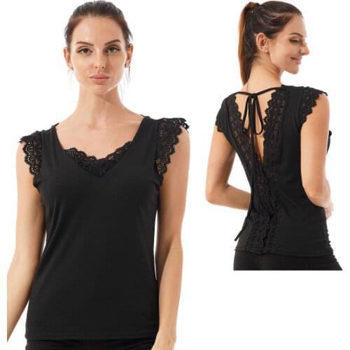 Tops Women Clothes Summer Fashion Embroidered Lace Patchwork T-Shirt Ladies Casual Solid Sport V Neck Sleeveless Tank Top Vest