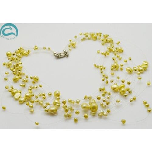 Unique Pearls jewellery Store Handmade Wedding Birthday Perfect Women Gift Apple Green 20rows Illusion Pearl Necklace