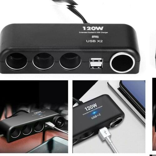 Universal 12V 24V 4 Way Cigarette Lighter Multi Socket Car Dual USB Charger Black ABS Auto Parts Splitter Adapter Interior P6W2