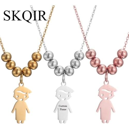 Custom Name Boy Shape Beads Necklace Rose Gold Color Steel Chain Choker Women Jewelry for Girl Friends Couple Personalized Gift