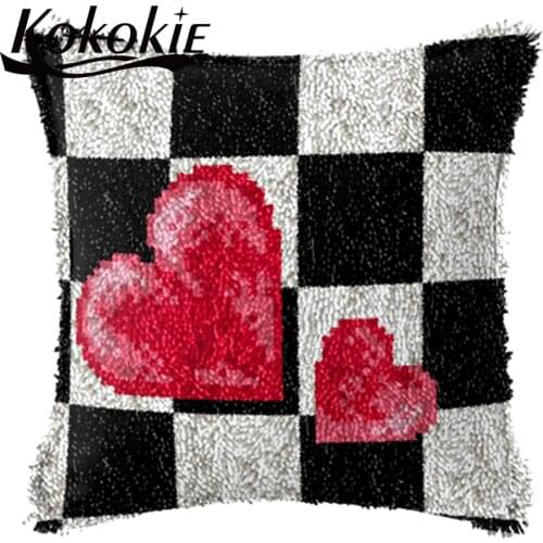 Latch Hook Pillow 3d carpet Crocheting Rug Yarn Pillowcase cross stitch kits embroider needlework kits love printed Cushion Mat