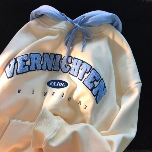 Dark Blue Chic Letter Embroidery Patchwork Hoodies Sweatshirt Women Long Sleeve Tops Plus Size Fashion Teens Clothes Harajuku