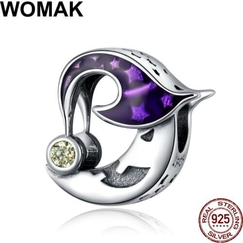 WOMAK fit 3MM bracelet pendant enamel beads 100% 925 sterling silver Evil Moon charm for women fine jewelry DIY Halloween gift