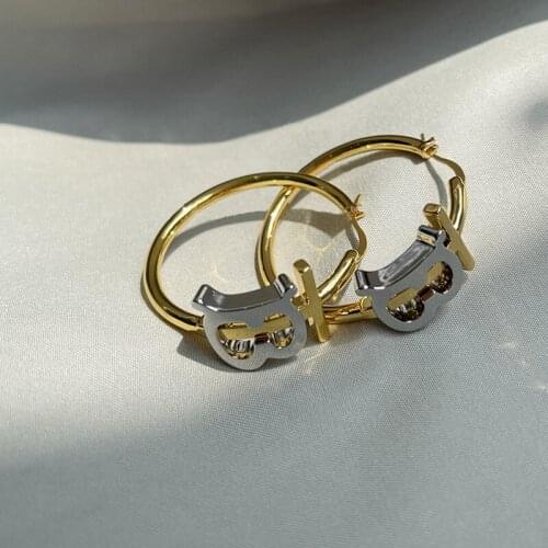 Top Quality Paris Style Stainless Steel Letter Earring Silver Gold Mixed Large Circle Hoop Earrings For Women Fashion Jewelry