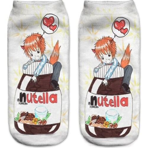 Women Funny 3D Print Socks Unisex Cute White "nutella" Character Harajuku Cotton Socks Mujer Teenager Fashion Cartoon Cat Sox