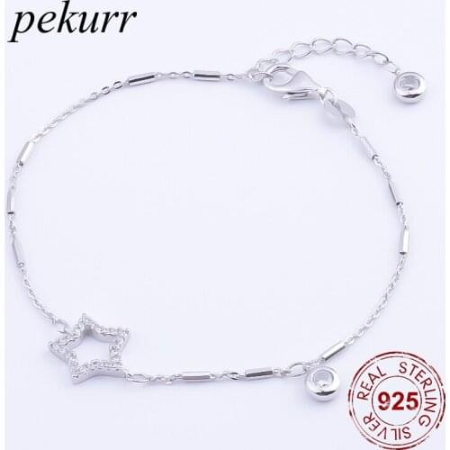 Pekurr Bright Hollow Star Elegant 925 Sterling Silver Jewelry Women Bracelet Fashion Charm Accesories Chain For Women