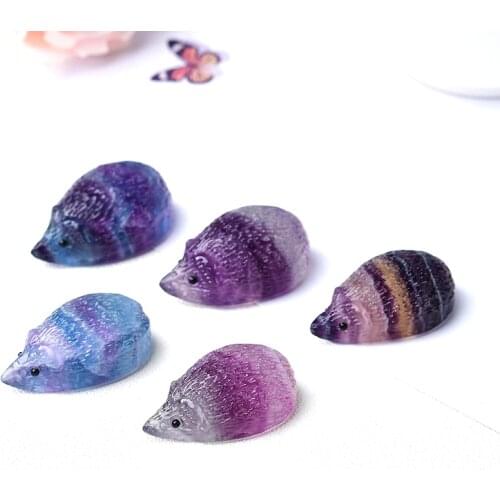 1PC Natural Colourful Fluorite Hedgehog Reiki Stone Crafts Mini Animal Healing Crystal Quartz For Home Decor DIY Gift