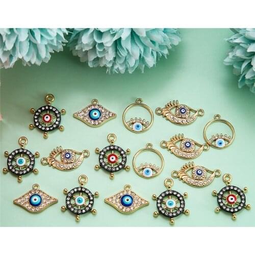 10pcs/lot Alloy Enamel Crystal Blue Eye Charms Pendant Connector DIY Necklace Bracelet For Jewelry Making Accessories