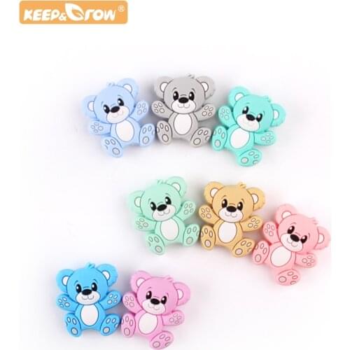 Keep&Grow Silicone Animal Bear Beads 10pcs Newborn Teether Products Cartoon Teething Beads DIY Pacifier Chain Baby Oral Care Toy