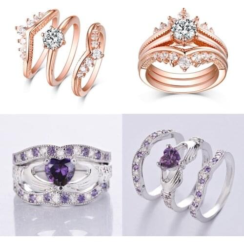 2021 New Fashion Womans Rings Cute Noble Ring Metal Simulation Gemstone Birthday Present Wholesale 3 Pieces/Set