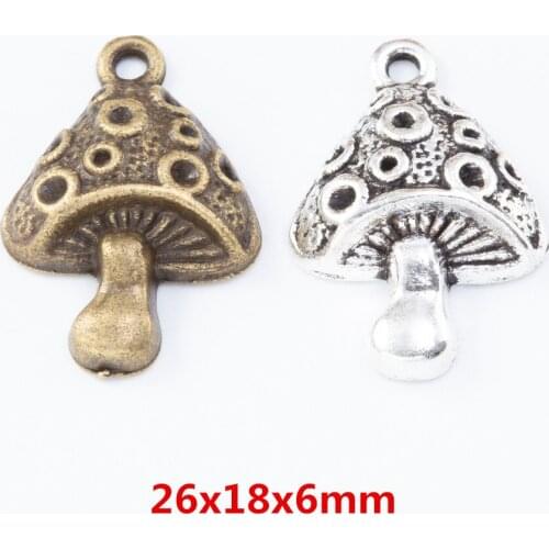 25 pieces of retro metal zinc alloy mushroom pendant for DIY handmade jewelry necklace making 7884
